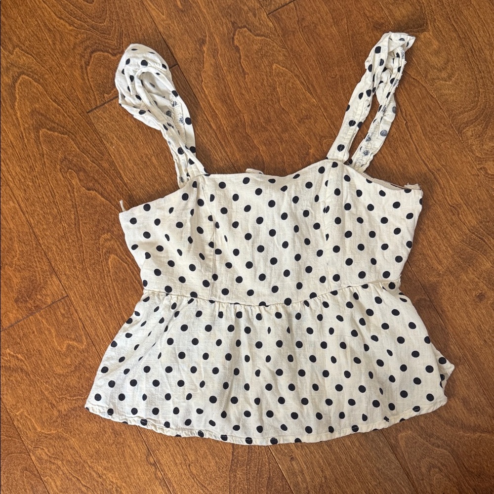 Monteau Cream and Black Polka Dot Tank Top